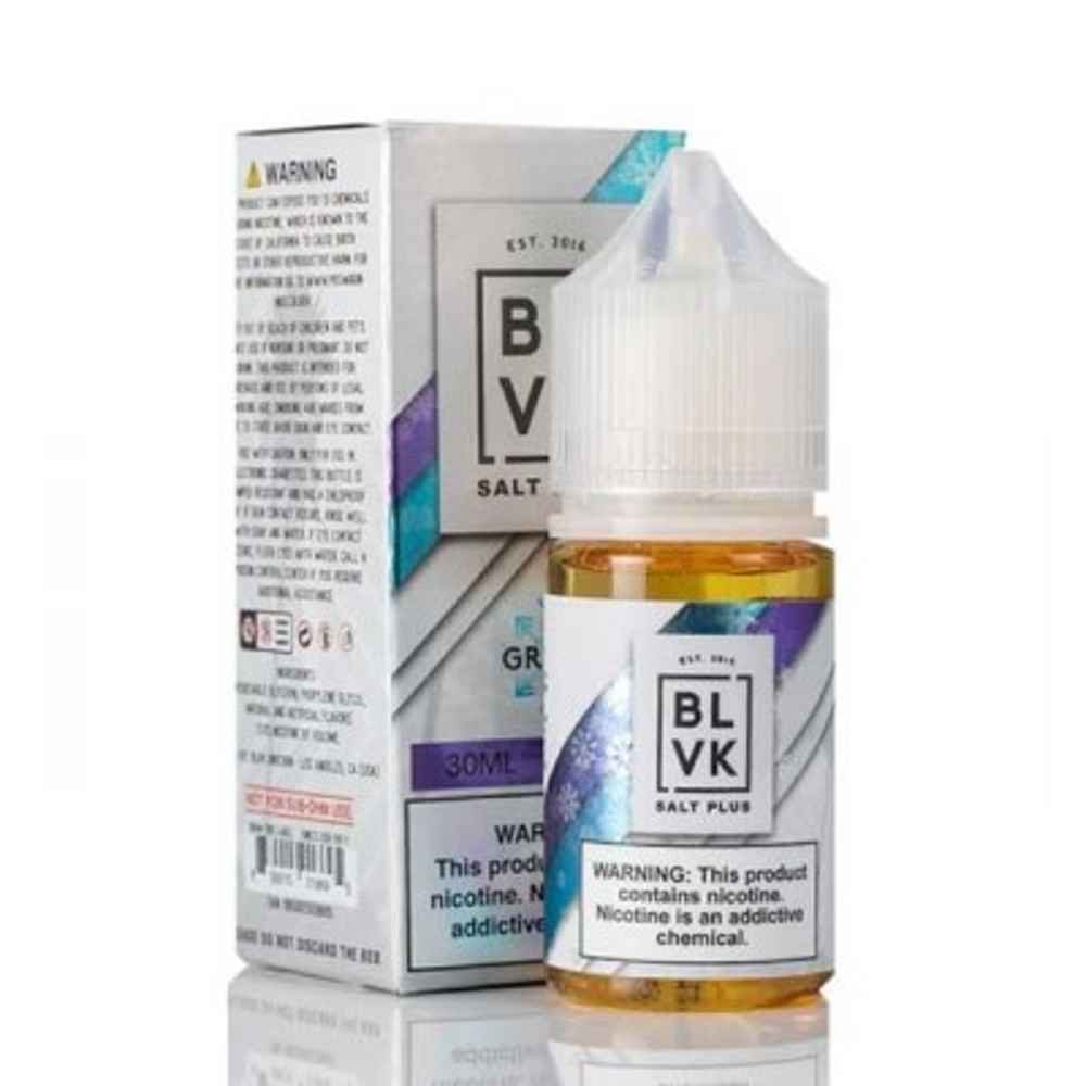BLVK Grape ice salt plus 30 ml the bold essence of grape takes center stage, accompanied by a refreshing menthol chill that transforms it into an exhilarating iced grape a delightful fusion of the robust grape flavor and the invigorating coolness of menthol. Prepare to be uplifted by the tantalizing blend of fruity sweetness and icy refreshment.