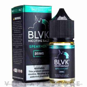 Spearmint saltnic BLVK 30 ml is a remarkable fusion of potent nicotine salts, invigorating spearmint, and icy menthol. This combination creates that's a must-try for enthusiasts of minty and cool flavors. It's a refreshing and rejuvenating blend that provides a burst of spearmint and menthol with every inhale, leaving your taste buds tingling and your senses awakened. Size: 30ml bottle Strength: 20, 35 & 50 MG VG/PG Ratio: 50/50 Ingredients: PG, VG, natural and artificial flavors.
