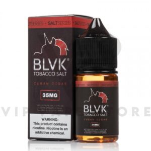 BLVK Cuban Cigar salt 30 ml artfully combines the rich, sugary notes of tobacco leaves with the sophistication of a finely rolled Cuban cigar, complemented by subtle hints of vanilla. offering a harmonious fusion of tobacco's sweetness, the complexity of a Cuban cigar, and the delicate touch of vanilla. Size: 30ml bottle Strength: 20, 35 & 50 MG VG/PG Ratio: 50/50 Ingredients: PG, VG, natural and artificial flavors.