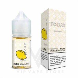 Tokyo saltnic Iced Lemon 30ml where fresh zesty lemons meet the chill of icy mint and the sweet allure of fragrant honey. unique fusion will transport taste buds to the nostalgic memory of eagerly waiting in line for this cool and delicious flavor. Enjoy the refreshing blend of citrus, mint, and honey, rekindling the excitement of first taste. Size: 30ml bottle Strength: 35 & 50 MG VG/PG Ratio: 50/50 Ingredients: PG, VG, natural and artificial flavors.