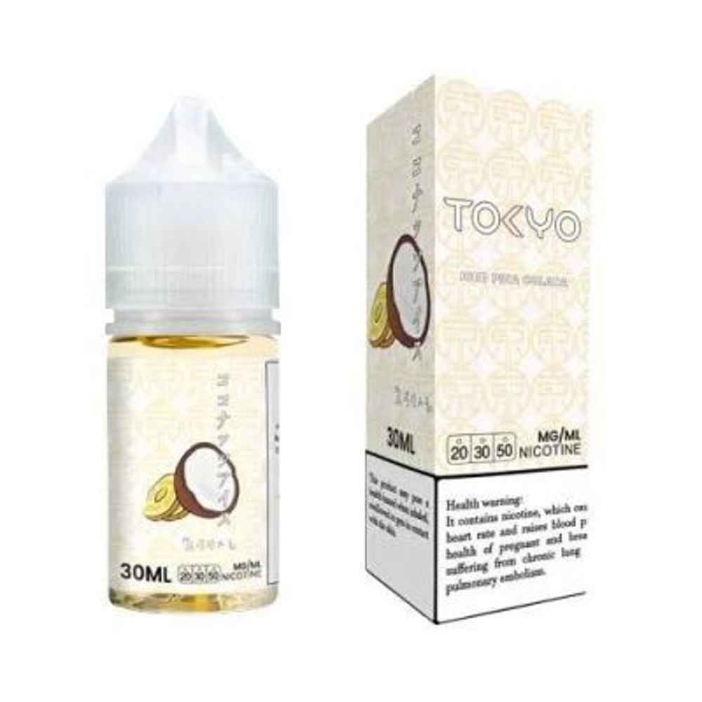 Tokyo salt Pina Colada 30ml creamy blend of pineapple and coconut that will transport you to a tropical paradise. Dive into a refreshing cloud of flavor that will make you feel like you're partying on a summer beach. Savor the delightful combination of sweet pineapple and creamy coconut, creating a truly irresistible taste sensation. Size: 30ml bottle Strength: 35 & 50 MG VG/PG Ratio: 50/50 Ingredients: PG, VG, natural and artificial flavors.