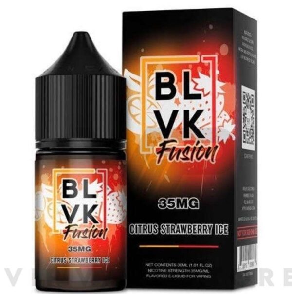 Citrus strawberry ice BLVK fusion 30ml Unwind and chill out. To begin, this delightful fruit blend combines the sweetness of ripe strawberries with a refreshing blast of cool citrus. Furthermore, it's a harmonious fusion that offers a perfect balance of sweet and refreshing, making it an ideal choice for those seeking a revitalizing and fruity Size: 30ml bottle Strength: 20, 35 & 50 MG Ingredients: PG, VG, natural and artificial flavors.