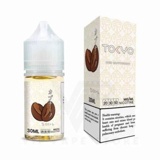 Tokyo salt iced Cappuccino 30ml a captivating blend of assorted coffee beans infused with almond, caramel, and cinnamon. distinctive coffee flavor is tailored for chilly or challenging days, providing a unique taste that is sure to lift your spirits. Indulge in the hypnotic combination of flavors, creating a delightful and uplifting experience with every sip. perfect companion for those moments when you need a warm and comforting pick-me-up. Size: 30ml bottle Strength: 35 & 50 MG VG/PG Ratio: 50/50 Ingredients: PG, VG, natural and artificial flavors.