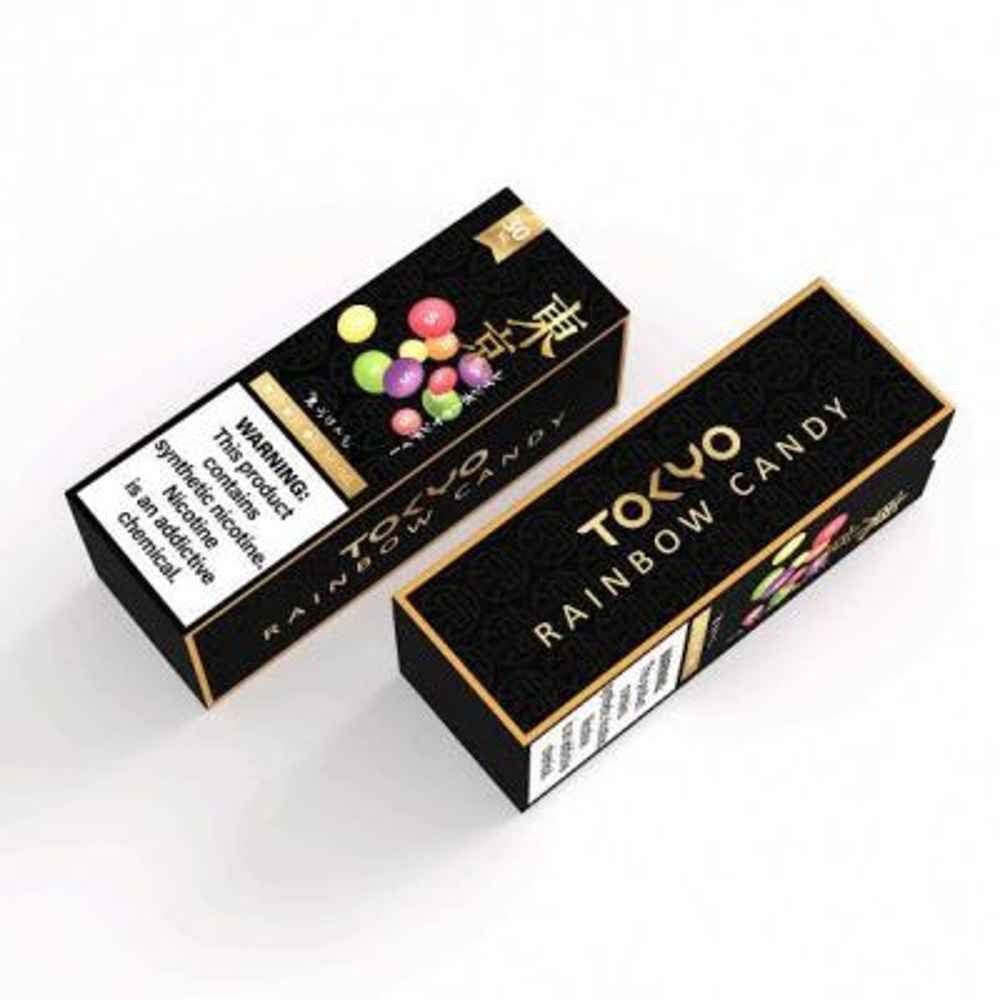 Iced Rainbow candy 30ml Tokyo Golden series encapsulates the lively spirit of a carnival, offering a medley of fruity tastes. Revel in the tangy essence of ripe strawberries, the zesty kick of citrusy oranges, and the sweet juiciness of watermelon candies. blend ensures a delightful burst of flavors, leaving yearning for more Size: 30ml bottle nic level: 20, 35 & 50 MG VG/PG Ratio: 50/50 Ingredients: PG, VG, natural and artificial flavors.