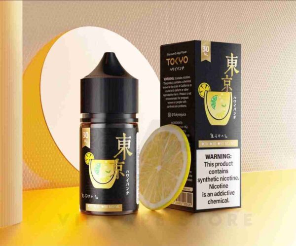 Iced sparkling punch 30ml Tokyo Golden series Dive into the invigorating a flawless combination of citrus and sweetness that intertwines in perfect harmony. With each inhale, experience a burst of bright, sweet flavors that captivate the senses, followed by a subtle exhale carrying a mild tang. Size: 30ml bottle nic level: 20, 35 & 50 MG VG/PG Ratio: 50/50 Ingredients: PG, VG, natural and artificial flavors.