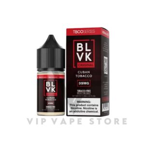 BLVK TBCO Cuban tobacco 30ml rich and dark notes of a Cuban cigar, accompanied by a subtle hint of vanilla, creating a refined and sophisticated Cuban cigar blend. a complex and well-balanced combination of flavors that's sure to delight your senses, delivering an elegant and satisfying taste. Size: 30ML VG/PG: 60% / 40% Nicotine Strengths: 35MG & 50MG