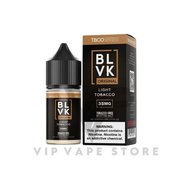 BLVK TBCO light tobacco 30ml a distinct tobacco concoction that strikes the perfect balance between flavor and mildness. offers a harmonious and nuanced tobacco profile, allowing you to savor the rich flavors without overpowering your senses.