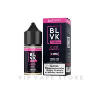 BLVK lychee menthol original salt 30ml delivers a burst of sweet lychee candy combined with a refreshing menthol kick, creating a unique and relaxing taste sensation. It's a harmonious fusion of fruity sweetness and coolness that's sure to captivate your taste buds. Size: 30ML VG/PG: 60% / 40% Nicotine Strengths: 35MG and 50MG