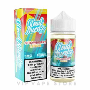 Cloud nurdz strawberry lemon iced 100ml combines the freshness of juicy strawberries with the perfect tartness of lemons, complemented by chewy candy undertones and a refreshing menthol hit. a harmonious fusion of sweet and tangy notes Nicotine Strength: 0mg, 3mg, 6mg