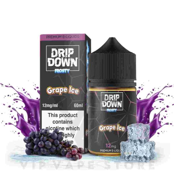Drip down frosty Grape ice 60ML exhilarating flavor that captures the fusion of tangy grapes heightened by a refreshing menthol chill, creating a fantastic blend that will refresh your senses. strives to authentically replicate the sweetness and tartness of fresh grapes without any lingering harsh aftertaste. It provides a rejuvenating and sure to cool your soul and leave you craving more of its unique grape and menthol combination with every puff. Finally at best price Vape Store outlet online and retail so we offer the most convenient services to our customer. Our timing is so long with no holiday so simply place an order and collect it by your self or deliver it to your door step asap. Drip down frosty Grape ice 60ML E liquid Available at VIP vape store Pakistan in 30ml (Salt Nic)