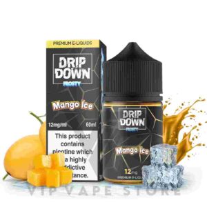 Drip down frosty Mango ice 60ML a luscious mango flavor upon inhalation that becomes even more delightful on the exhale. the infusion of ice-cold menthol crystals, which complement the essence of freshly cut mangoes. It offers a satisfying and revitalizing that delivers a perfect balance of fruity sweetness and icy coolness, making it a must-try for mango enthusiasts and menthol lovers. Enjoy the delightful combination of mango and ice with each draw. Finally at best price Vape Store outlet online and retail so we offer the most convenient services to our customer. Our timing is so long with no holiday so simply place an order and collect it by your self or deliver it to your door step asap. Drip down frosty Mango ice 60ML E liquid Available at VIP vape store Pakistan in 30ml (Salt Nic) 60ml Chubby Gorilla Bottles.