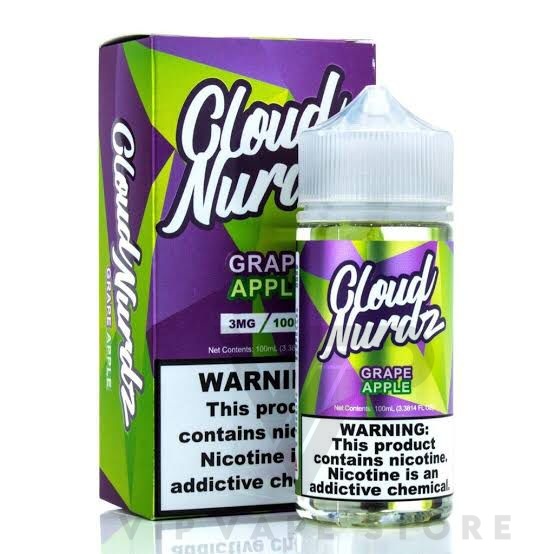 Cloud Nurdz apple grape 100ml combines the crispness of fresh apples with the sweetness of grapes to create a flawless grape a tantalizing blend of fruity notes the delightful pairing of apples and grapes with each puff. Nicotine Strength: 0mg, 3mg, 6mg Ratio: 65VG / 35 PG