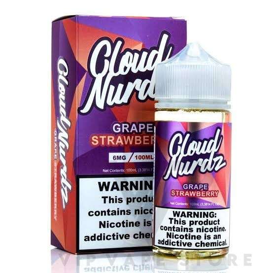 Cloud Nurdz strawberry grape 100ml a mouthwatering combination of juicy strawberries and luscious grapes, resulting in a delightful flavor profile that balances sweetness and tartness with a candy offers a harmonious blend of fruity goodness Nicotine Strength: 0mg, 3mg, 6mg Ratio: 65VG / 35 PG