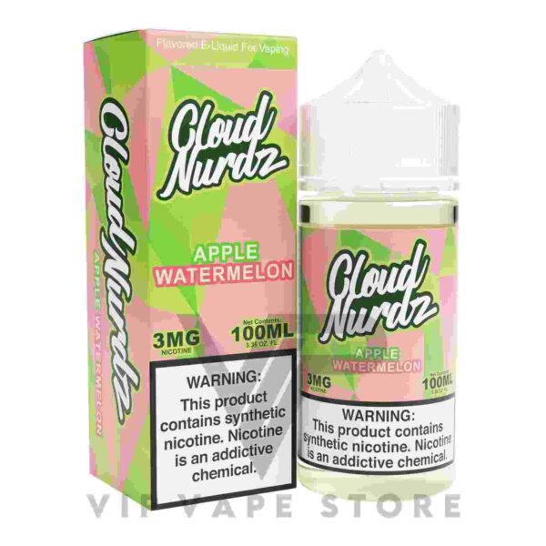 Cloud Nurdz Watermelon Apple 100ml offers mouthfuls of refreshing watermelon combined with crisp sour apples and complemented by chewy candy undertones. a delightful blend of fruity goodness and candy sweetness Nicotine Strength: 0mg, 3mg, 6mg Ratio: 65VG / 35 PG Famous vaporiser shop For your convenience, customers have multiple options for making purchases at E Juice Outlet in Karachi, Nazimabad. You can either visit our physical outlet or simply place an order directly through our website or WhatsApp. We offer nationwide delivery across Pakistan through trusted courier partners such as Leopard and TCS, as well as the convenience of Bykea. Moreover, we have our dedicated riders within the city for swift deliveries. Cloud Nurdz watermelon apple 100ml Ejuice best price in Pakistan only at VIP vape store