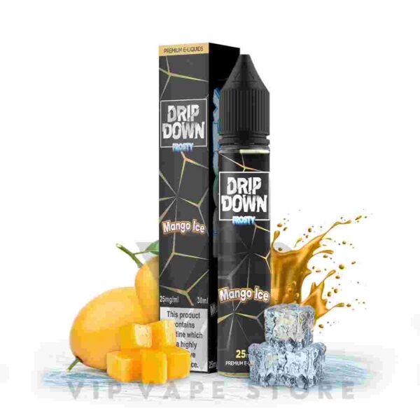 Drip down frosty Mango ice 30ML provides a lush mango flavor upon inhalation and becomes even more enchanting on the exhale. by fusing the chilling effect of ice-cold menthol crystals with the essence of freshly cut mangoes. It offers a satisfying a perfect balance of fruity sweetness and icy coolness, making it a must-try for mango enthusiasts and menthol lovers alike. Enjoy the delightful combination of mango and ice with every draw.