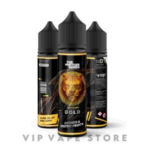 Dr Vapes Panther Gold 60ml is expertly crafted, featuring the delightful essence of honey-glazed lychees, complemented by the juiciest mangoes and guavas, with just a hint of refreshing ice. promises a harmonious blend of flavors that takes your taste buds on a journey, offering a sweet, fruity, and invigorating. With every puff, savor the exquisite fusion that Gold Liquid brings to palate, delivering a sensation that's truly golden. Size: 60ml bottle Strength: 0, 3 & 6,12,18 MG VG/PG Ratio: 78/22 Ingredients: PG, VG, natural and artificial flavors.