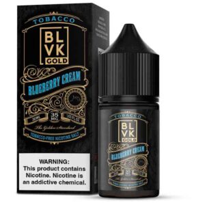 BLVK Tobacco Gold Blueberry cream 30ML the perfect combination of fruit with tobacco for the first time, blueberry cream and tobacco when combines they refresh the taste of inhale, while creamy taste on exhale.