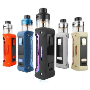 E100i Geekvape starter kit The Max100 output features waterproof and dust-proof 2.4 inches display. Powered by built-in-3000mah the E100i Vape kit deliver variable wattage and temperature vaping modes.