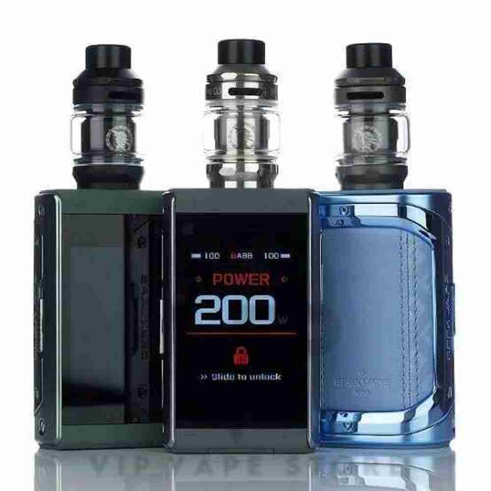 Geek Vape Aegis T200 touch screen 200w kit 2.4 inches large touch screen supported by dual battery 18650, featuring 200w max output with Z tank 5ml tank capacity and 26mm diameter. Kit made by powerful alloy zinc and screen has also strong protection from water and leakage, having temperature control IP68 technology to maintain dense smoke and produce high quality vapor with e-juice. Inside the box mod there is AS 0.3 chipset which makes it more quicker than the other mods. Z 2021 sub ohm tank is installed with Z series coils in box Geek Vape Aegis T200 touch screen 200w kit Features: AS-Chip 3.0 inside box Dimensions: 141.25mm via way of means of 56.05mm via way of means of 31.12mm Battery18650 x 2 - Not in box package Wattage 5-200W Max Voltage Output 12V Resistance Range 0.1-2.0ohm Temperature 100°-315°C / 200°-600°F Temperature Control Suite Smart Mode Bypass Mode IP68 Rating Material Zinc-Alloy Screen 2.4"" TFT Charging: Type-C USB Port Available colors Silver, Black, Blackish Green, Navy Blue, Claret Red, Azure Blue, Rainbow