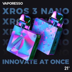 Xros 3 nano pod kit by Vaporesso 1000mAh battery operating in Pulse mode with the latest AXON chip, A fast charging capacity and battery is long lasting, its pod is compatible with all Xros series. Pulse mode feature helps to provide consistent airflow, no matter of battery & how the long puff it is.