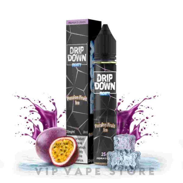 Drip down frosty Passion fruit ice 30ML juicy and sour inhale, it invigorates your taste buds, followed by an icy and fruity exhale that leaves you refreshed. Indulge in this incredible blend of flavors for a truly enjoyable vaping experience that will satisfy your cravings and awaken your senses. Size: 30ml bottle Strength: 25, 50 MG VG/PG Ratio: 70/30 Brand Origin: Drip down Ingredients: PG, VG, natural and artificial flavors.