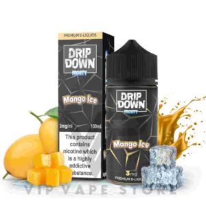 Drip down frosty mango ice 100ML delivers a rich and authentic mango flavor that intensifies with each inhale. As you exhale, the experience becomes even more delightful. The combination of ice-cold menthol crystals and freshly cut mangoes creates a refreshing and invigorating vaping sensation. Indulge in the perfect balance of tropical sweetness and cooling menthol for a truly satisfying vape. Size: 100ml bottle Strength: 0, 3, 6 MG VG/PG Ratio: 70/30 Brand Origin: Drip down Ingredients: PG, VG, natural and artificial flavors.