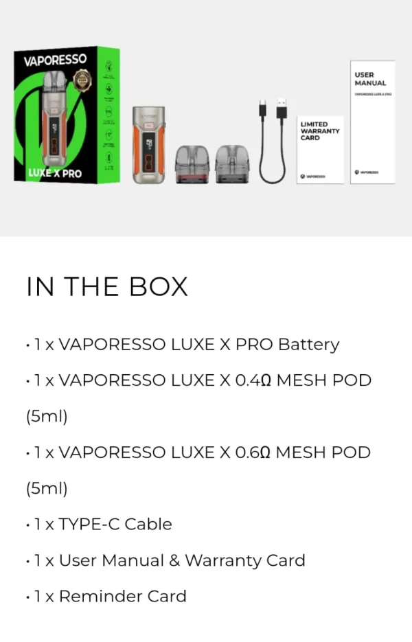 vaporesso luxe x pod kit box