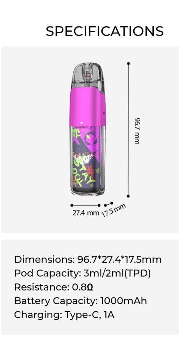 luxe q2 se pod kit specifications