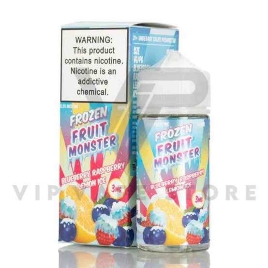 Frozen fruit monster blue raspberry lemon ice 100ml Indulge in a blend combines the icy coolness of chilling blueberry and frosty raspberry with the zesty sweetness of lemon, creating an invigorating flavor profile. What sets it apart is the added menthol kick that provides a truly cool sensation with every puff. Satisfy your craving for a delightful, frozen fruit fusion with this bottle. Enjoy a burst of chilling flavor in every vape, and elevate to a whole new level with Frozen Fruit Monster. Size: 100ml bottle Strength: Ready to Vape VG/PG Ratio: 75/25 Origin: US-Monster Vape Labs Ingredients: PG, VG, natural and artificial flavors.