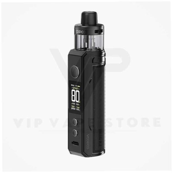Voopoo Drag X2 Pod Mod Kit 80W featured with a single external 18650 battery, delivering a maximum of 80W output and equipped with Type-C charging. It incorporates the latest Gene.TT 2.0 Chip, providing Smart/RBA/ECO modes for a tailored vaping experience and includes six safety features for secure usage. Featuring a revamped Menu interface that highlights crucial information on the UI, this device stands out. Designed with a 5ml capacity, presents an easy side filling system, adjustable airflow, and top airflow intake. Utilizing the PnP X Platform, it ensures an extended A-Ten lifespan, supporting 100ml of oil for prolonged usage and pure flavor delivery. The platform's thermo-stable cotton maintains consistent taste, while the mesh-distributed heating system generates denser clouds. Additionally, its patented 4-layer leak-proof design prevents leakage, and automatic production enhances efficiency. Voopoo Drag X2 Pod Mod kit specification & Features: Dimensions: 104.5mm by 26.9mm by 47mm Battery Capacity: 18650*1 (Not included) Wattage Range: 5-80W Voltage Range: 3.2-4.2v Resistance Range: 0.1-3.0ohm Material: Zinc Alloy + Leather Ejuice Capacity: 5.0 mL / Fill System: Top-Fill – Quarter Turn Removeable Cap compatible  with All PnP x Coils Intuitive Firing Button Display: 0.96" TFT Screen Two Adjustment Buttons Chassis-Based Adjustable Airflow Control Magnetic Pod Connection Available Colors: Colorful silver . Pearl White . Sky Blue . Modern Red . Glow Pink . Grey Metal . Spray Black inside the box Device VOOPOO PnP X (5Ml ) 0.15ohm (Pre-installed) & 0.3 ohms spare Charging cable User Manual Pnp Platform Card