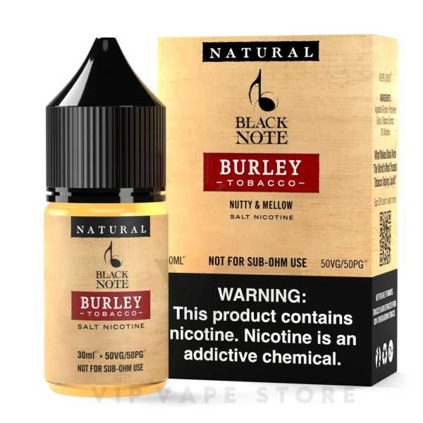 Black Note Burley Tobacco 30ml Nutty-Mellow Born in the fertile foothills of Italy's Vesuvius volcano, Burley embarks on a singular journey—basking in sunlight and cooled by shade—to reveal its savory essence. In the company of Virginia and Oriental tobaccos, Burley serves as a testament to the myriad flavors nurtured from nature's canvas. It embodies the artistry of cultivation and craftsmanship within the tobacco world, showcasing the diverse palate cultivated from the earth's bounty.