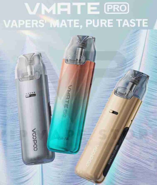voopoo vmate pro pod kit internal 900mAh battery that offers a maximum output of 25 watts, balancing a lightweight body with a premium feel. Its step-less airflow control is just one among a plethora of features. The included pods boast a 3ml liquid capacity, larger than most other pod cartridges available. Notably, the device incorporates the ICOSM Flavor Interpretation Code, an exclusive flavor interpretation technology introduced by VOOPOO, enhancing the overall specs Simple and classy design with adjustable airflow powerful battery output even if its low charge, flavor consistently produce output. V2 replacement tank is adjustable with all previous V devices