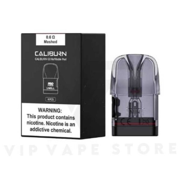 Uwell Caliburn G3 replacement pod Cartridge crafted exclusively for the G3 Pod System Kit. With a capacity of 2.5ml or 2ml for e-juice, these pods are available in two resistances 0.6ohm and 0.9ohm both featuring integrated coils. The convenient side refill mechanism enhances ease of use, Pod capacity: 2.5ml Material: PCTG Dimensions: 38.5mm*23.9mm&*13.8mm Installation: Plug-in Pod spec: Fecral mesh 0.6/0.9 ohms VIP Vape Store: Your Global Gateway to Flavor Bliss Craving a vape odyssey? VIP Vape Store is your one-stop shop, whether you're in Karachi, Nazimabad, or anywhere in Pakistan! We offer: Effortless Access: Visit our welcoming Karachi outlet, browse our convenient website, or order via WhatsApp. We deliver nationwide through trusted partners like Leopard, TCS, and Bykea, and even have dedicated riders for lightning-fast city deliveries. Flavor Adventure Awaits: Dive into an ocean of authentic, fresh e-liquids and salt nics. Fruits, desserts, cereals, tobacco – explore the possibilities! We offer freebase in 0mg to 18mg and salt nic in 20mg to 50mg, ensuring your perfect match. Gear Up for Greatness: Find your ideal starter kit or pod system from industry giants like Geekvape, Uwell, Wotofo, Lostvape, and more. We collaborate with the best for the best. Top-Tier Service: At VIP, exceptional products and customer service are our unwavering commitment. We're here to guide you every step of the way. Replacement Heroes: We stock renowned replacement pods, coils, cartridges, and tanks, including the coveted Uwell Caliburn G3 replacement pod. VIP Vape Store isn't just a store, it's your gateway to flavor bliss. Come embark on the adventure