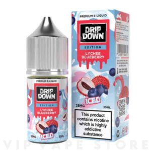 Drip Down Lychee Blueberry 30ml introduces a tantalizing flavor with its Lychee Blueberry Ice Nicotine Salt, appealing to vapers seeking a fusion of exotic fruits and refreshing coolness. This nicotine salt e-liquid expertly blends the sweet and floral notes of lychee with the juicy burst of blueberries, resulting in a unique and delightful flavor profile. The addition of an ice-cold undertone enhances the delivering a crisp finish that complements the fruity flavor profile: Brand: Drip down Strength: 25mg, 50mg Flavor: mixture of Lychee with blue berry