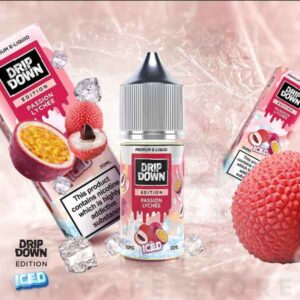 Drip Down Passion Lychee 30ml Escape the ordinary and dive into a refreshing summer paradise with nic salt e-liquid. Passport to an exotic adventure, bursting with the luscious sweetness and floral notes of sun-ripened lychee. Each inhale delivers a burst of juicy flavor, perfectly balanced with a touch of icy menthol for a refreshingly cool finish flavor profile: Brand: Drip down Strength: 25mg, 50mg Flavor: mixture of lychee with passion fruit