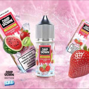 Drip Down Strawmelon Kiwi 30ml  bottle is a tantalizing e-liquid that combines the sweet and juicy flavors of strawberry, watermelon, and kiwi. This carefully crafted blend promises a delightful offering a perfect fusion of fruity goodness