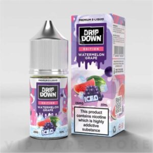 Drip Down Watermelon Grape fruit 30ml The blend features the succulent taste of ripe watermelon, offering a juicy and sweet experience. Paired with the bold notes of grape, the combination creates a delightful fusion of fruity goodness.