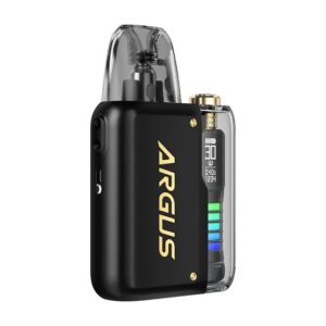 Voopoo Argus P2 pod kit 30w output lightening half metallic and half transparent mechanical stylish body pod kit with 1100 mah battery and PW15w fast charging in 18 minutes. features 2ml capacity, easy side filling system and patented leak-proof design. Argus P2 is fit for Argus Pod Cartridge 0.7Ω/0.4Ω. 
