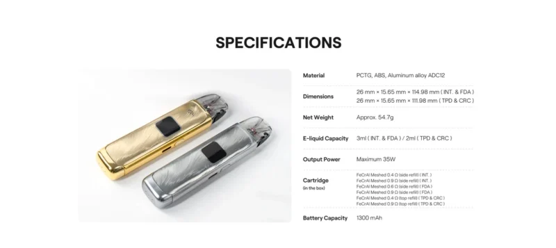 Uwell Caliburn G4 Pod Kit specs