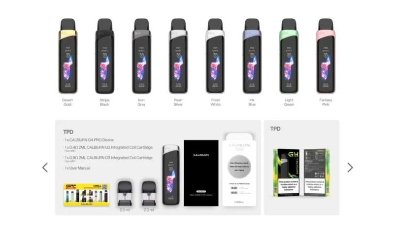 Uwell Caliburn G4 Pro Pod Kit System colors