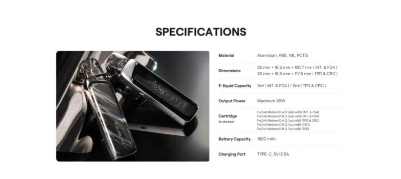 Uwell Caliburn G4 Pro Pod Kit System specs