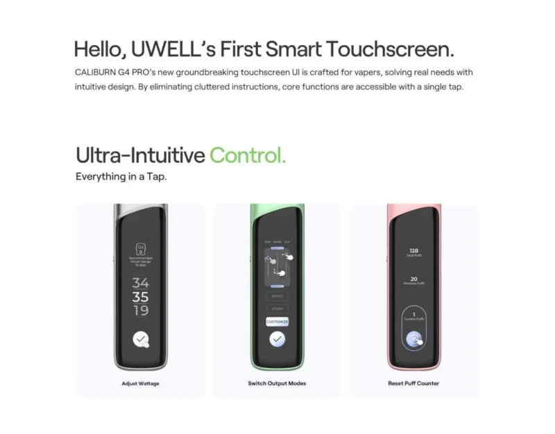 Uwell Caliburn G4 Pro Pod Kit System touch screen