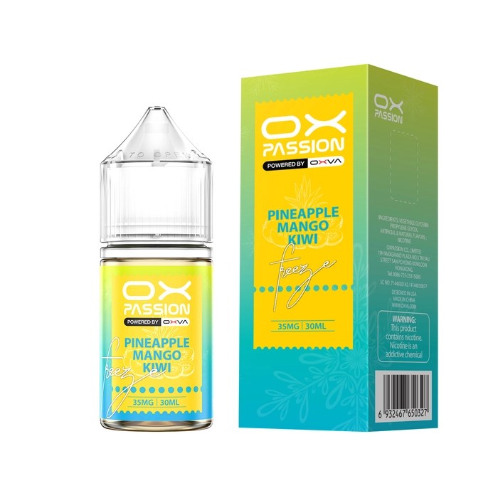 Pineapple Mango Kiwi Ox Passion Freeze 30ml 35mg 55mg most demanding and trending flavor in Pakistan.