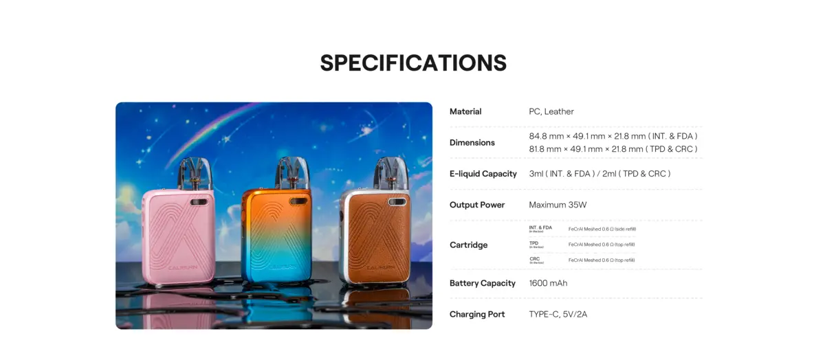 Uwell caliburn G5 koko pod kit specs and features